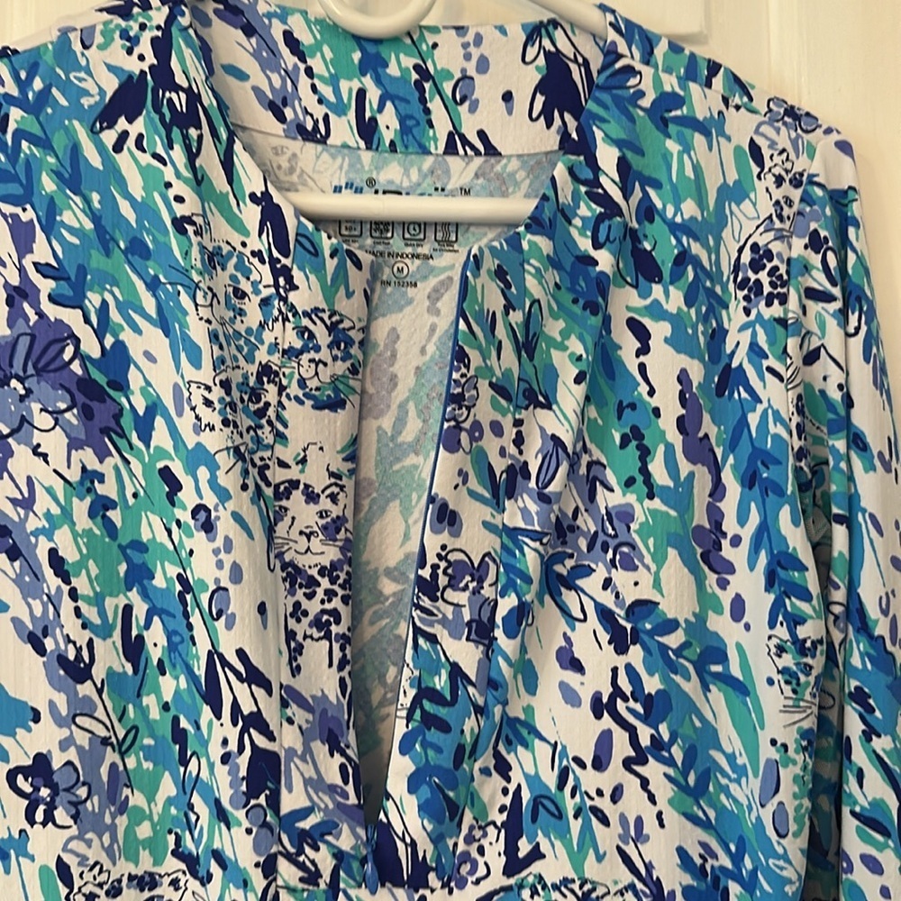NWT IBKUL UPF 50+ Golf Dress Long Sleeve Zip-Crew Neck Cat Cay Navy Seafrom Sz.M - Picture 6 of 8